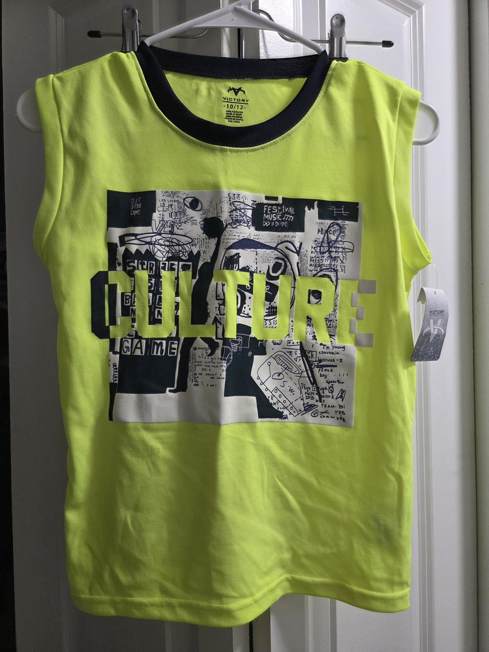Tory Burch Neon Yellow Graphic Tank with Navy Trim